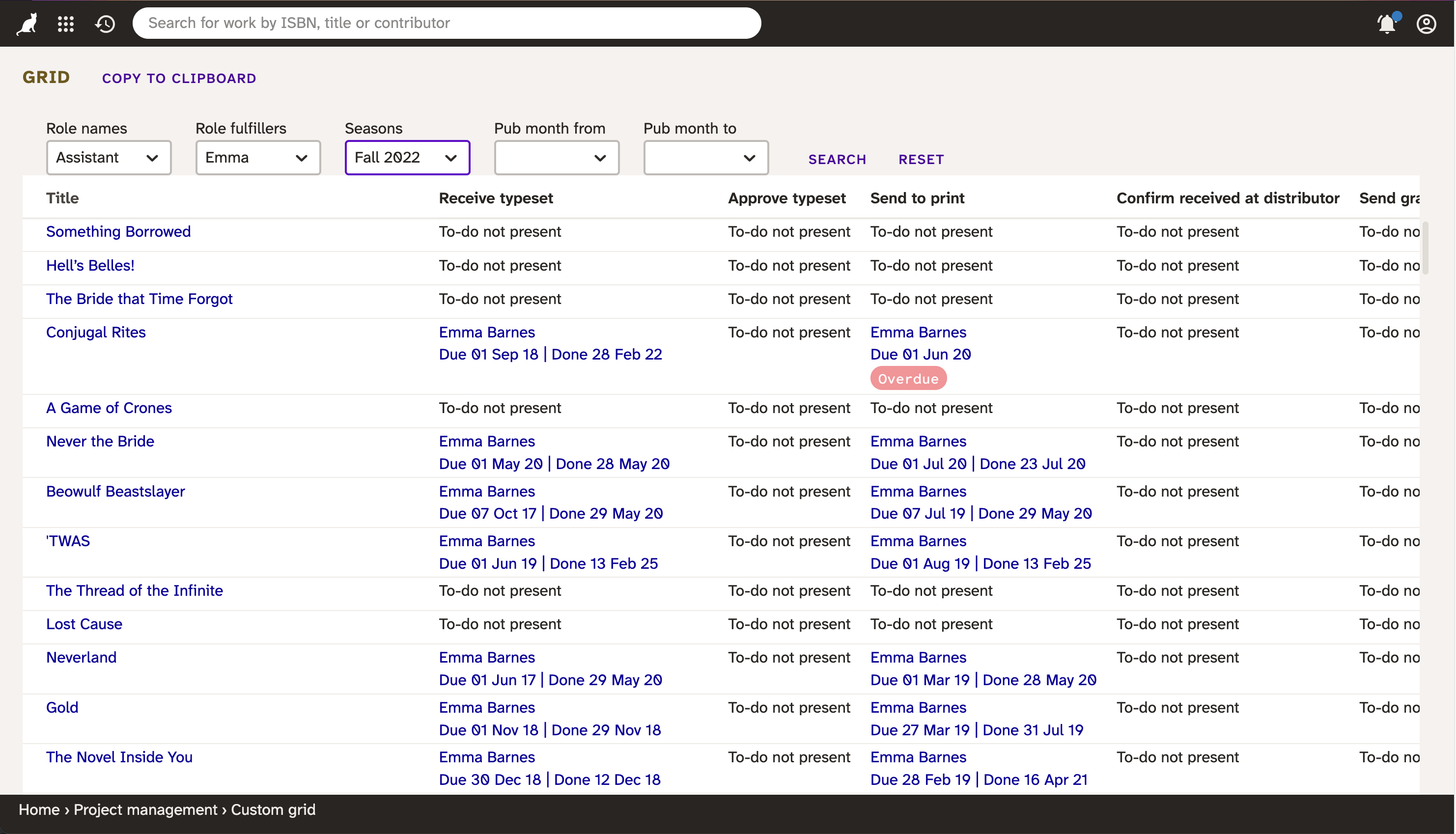 Screenshot showing a grid workflow management page.
