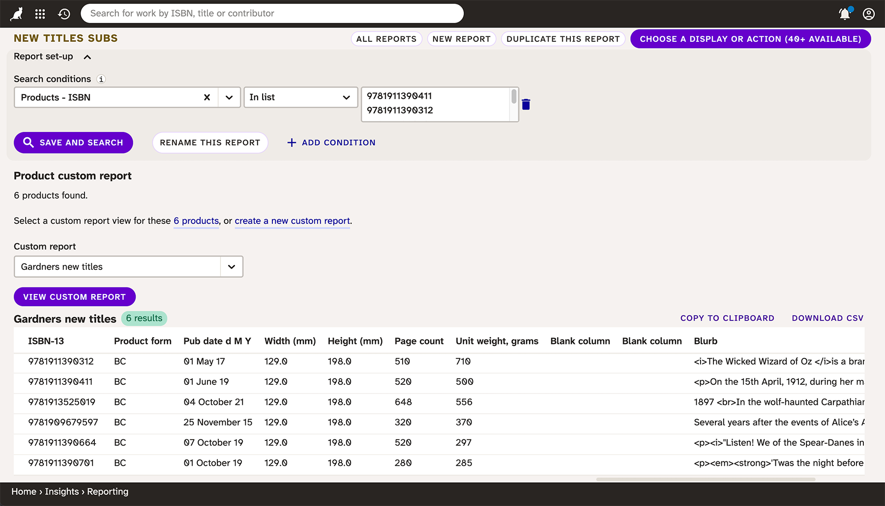 Screenshot showing a report with a custom spreadsheet to export the results.
