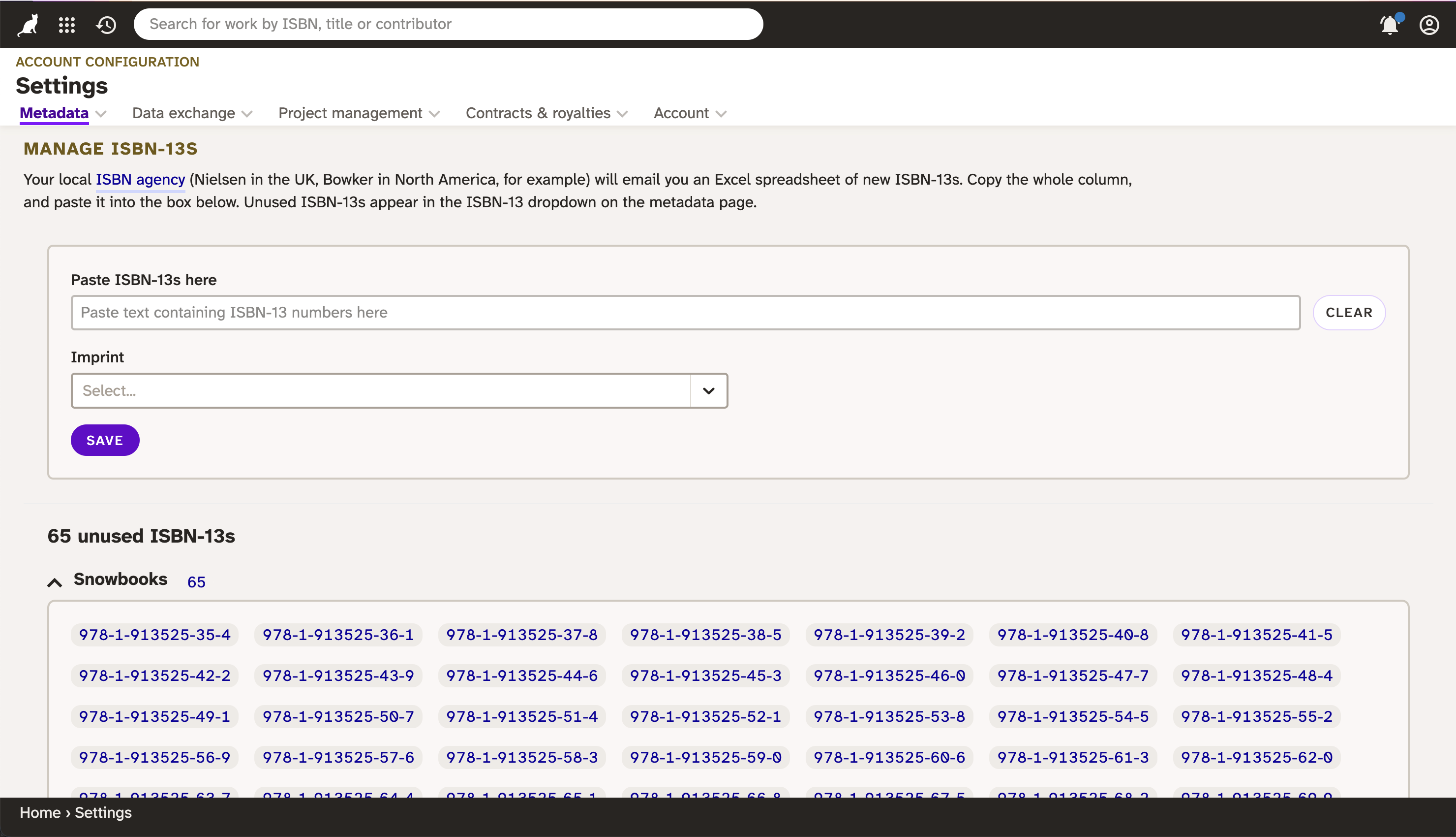 Screenshot of ISBN-13s list.