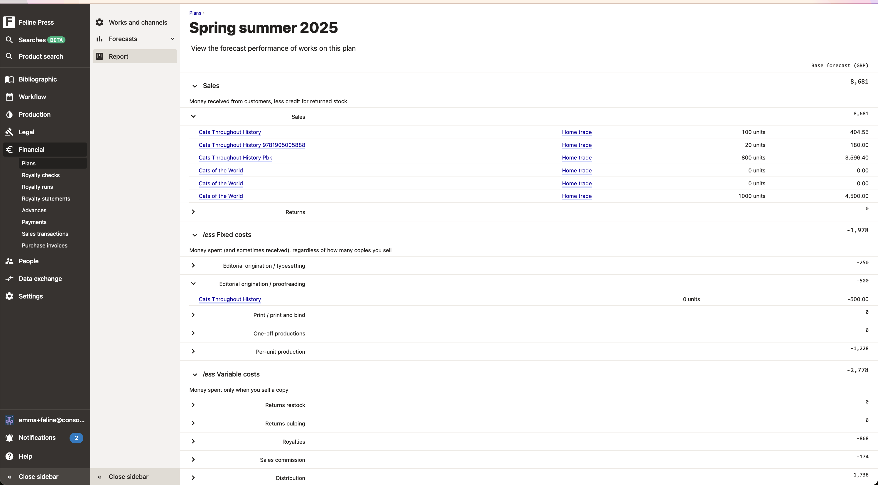 report, some rows expanded.