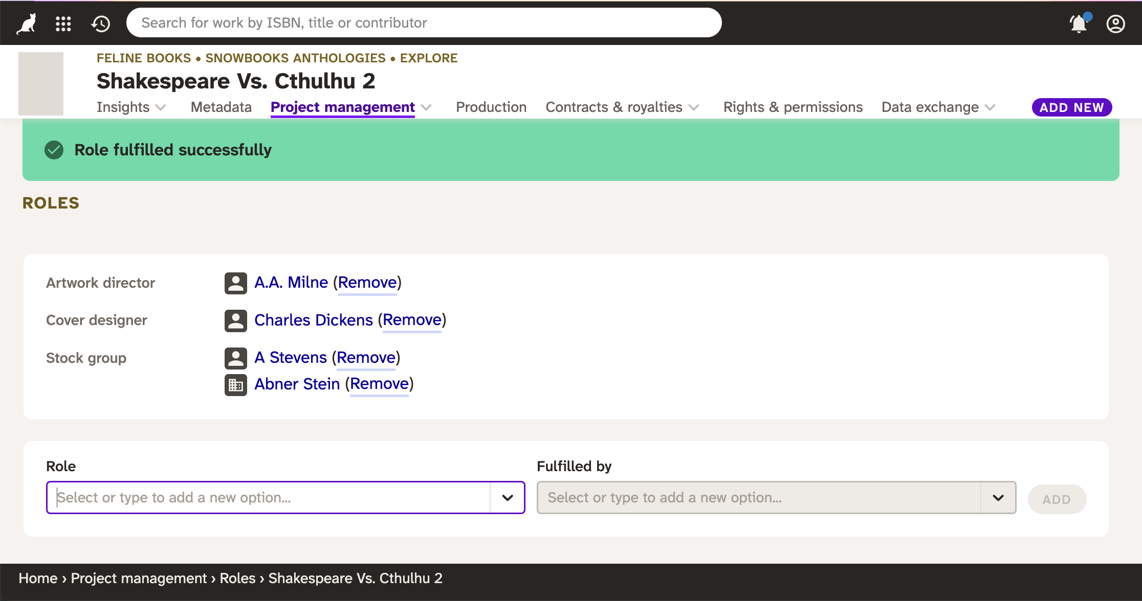 Screenshot of Roles being set on a work