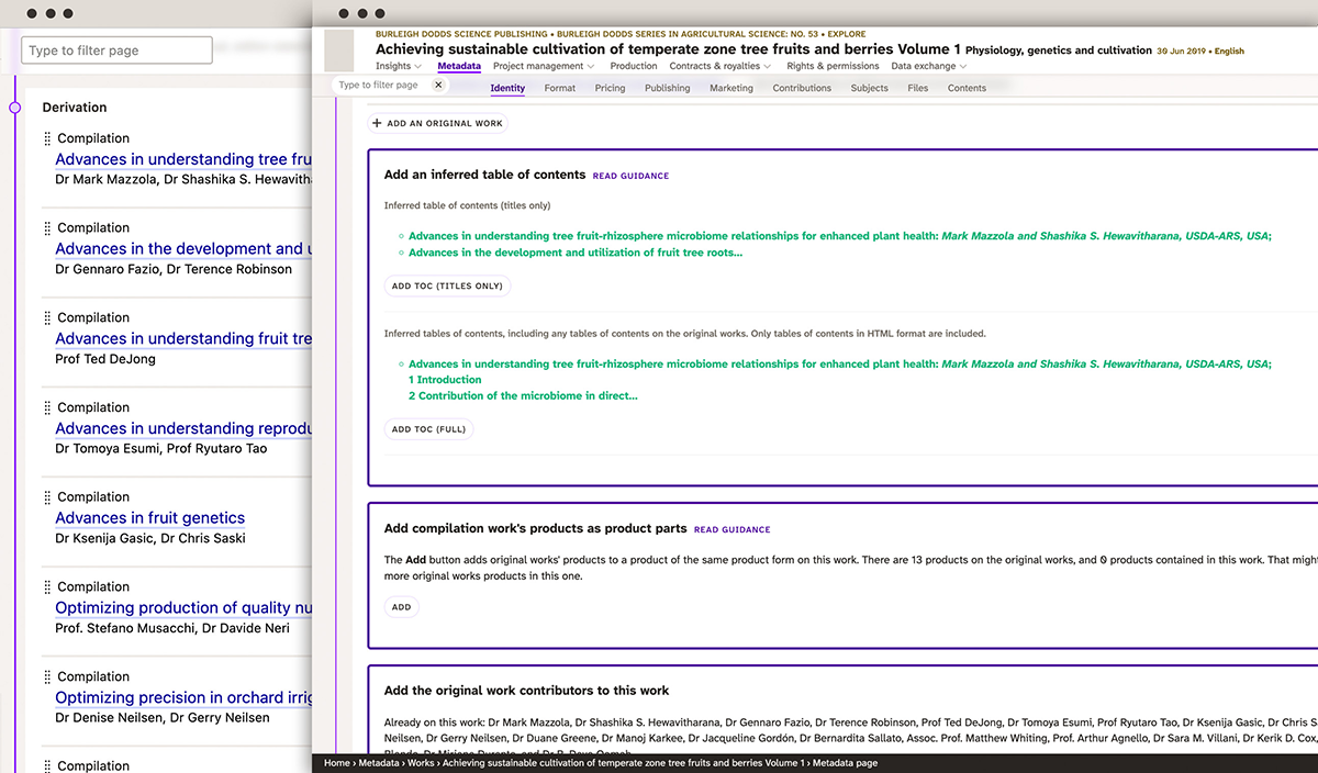 Screenshot showing Consonance's derived works feature.