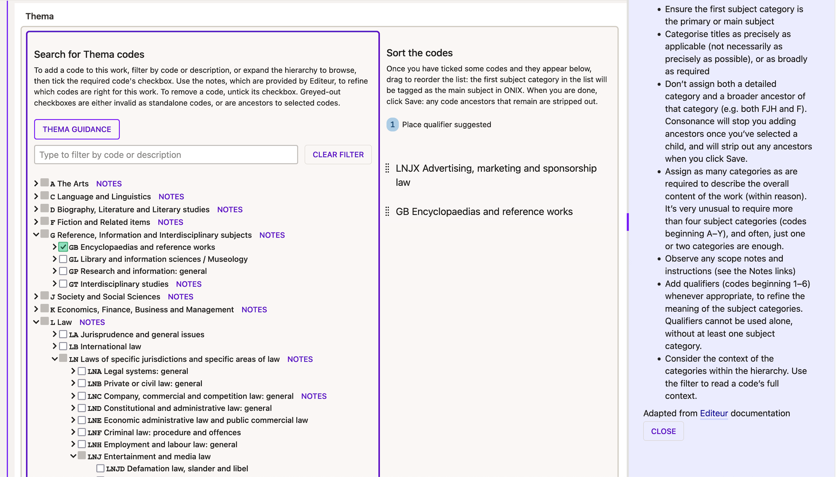 The Thema code picker